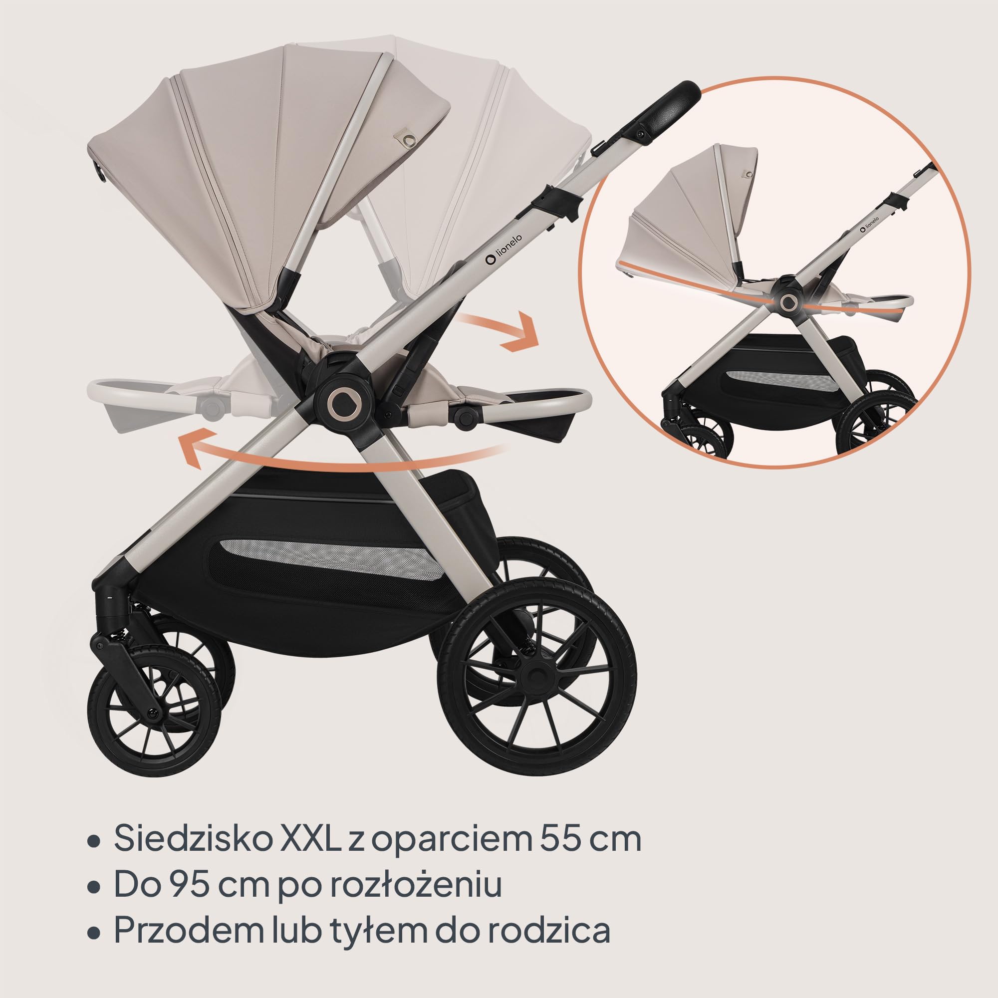 LIONELO LAYLA Wózek dziecięcy kombi 3 w 1 0-48 miesięcy do 22 kg, wózek dziecięcy do 9 kg, fotel samochodowy do 13 kg, AiryDots, koła PU obracane o 360°, pełne zawieszenie (czarny)
