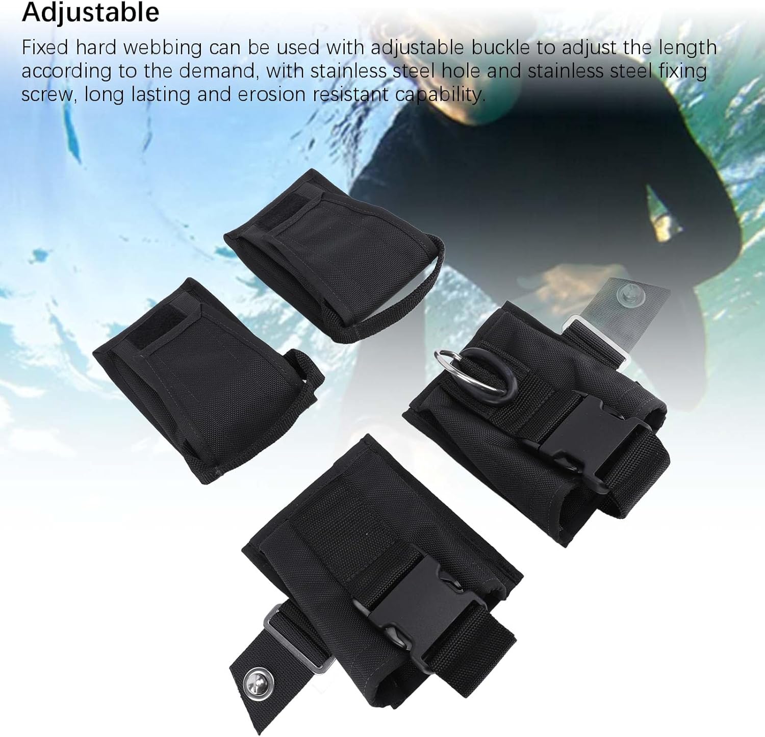 2PCS Scuba Weight Pocket with Quick Release Buckle, Nylon Diver Weight Belt Bag Pouch for BCD Diving, Removable Insert Plate and Stainless Steel D Ring for Dive Gear