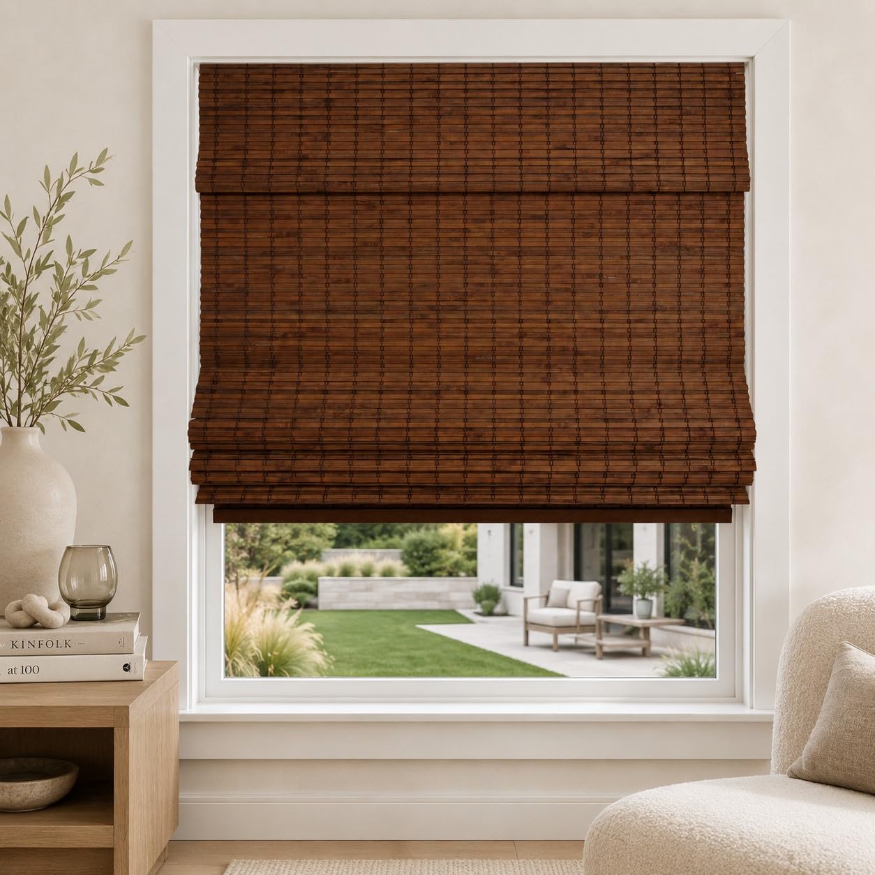 Photo 1 of CHICOLOGY Cordless Bamboo Roman Shade, Light Filtering, Moose 47"x64"