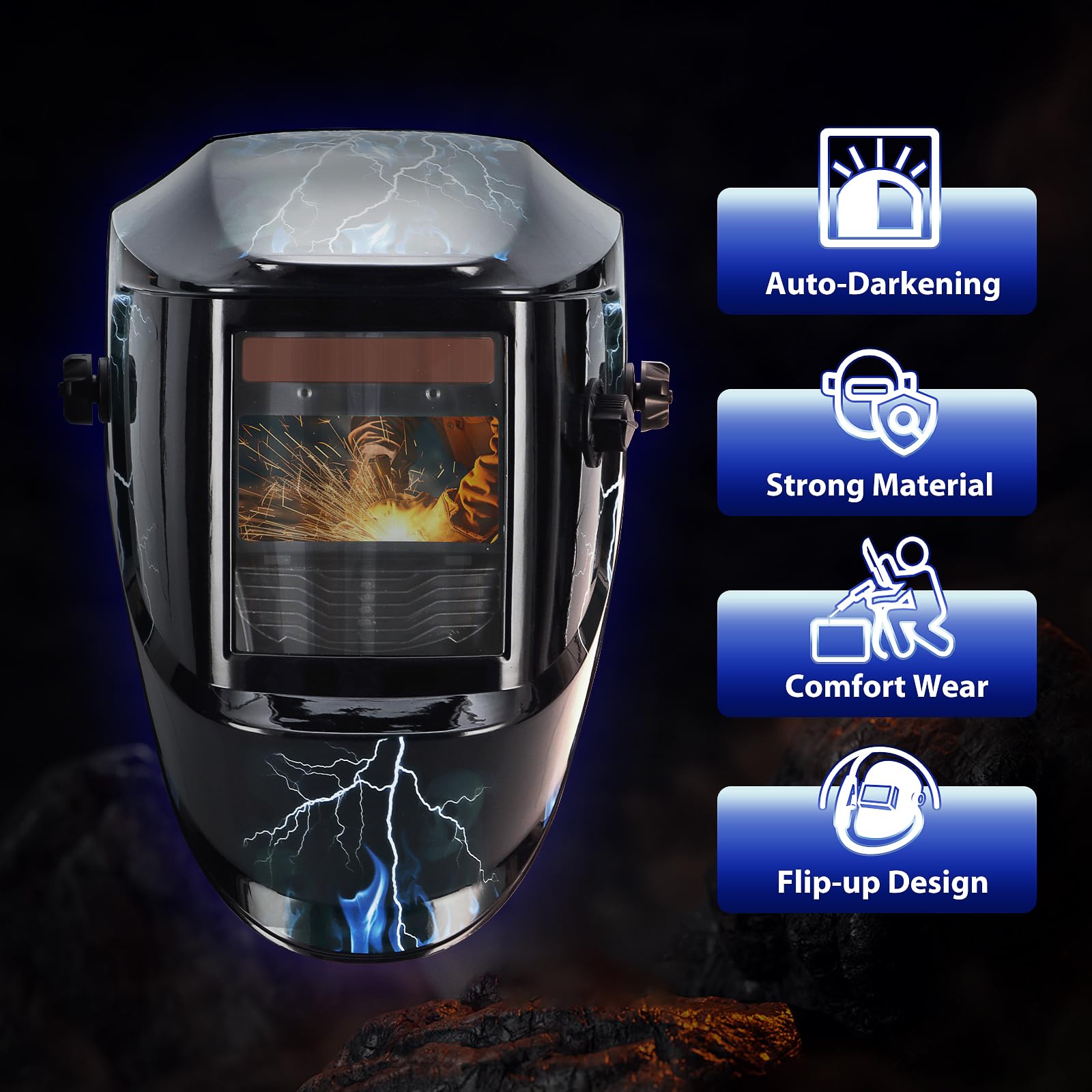 Pantalla amplia de visión grande de 3.94 x 1.93 pulgadas, funciona con pilas solares, 4/9-13 para TIG MIG ARC Cool Welder Mask Hood Helmet