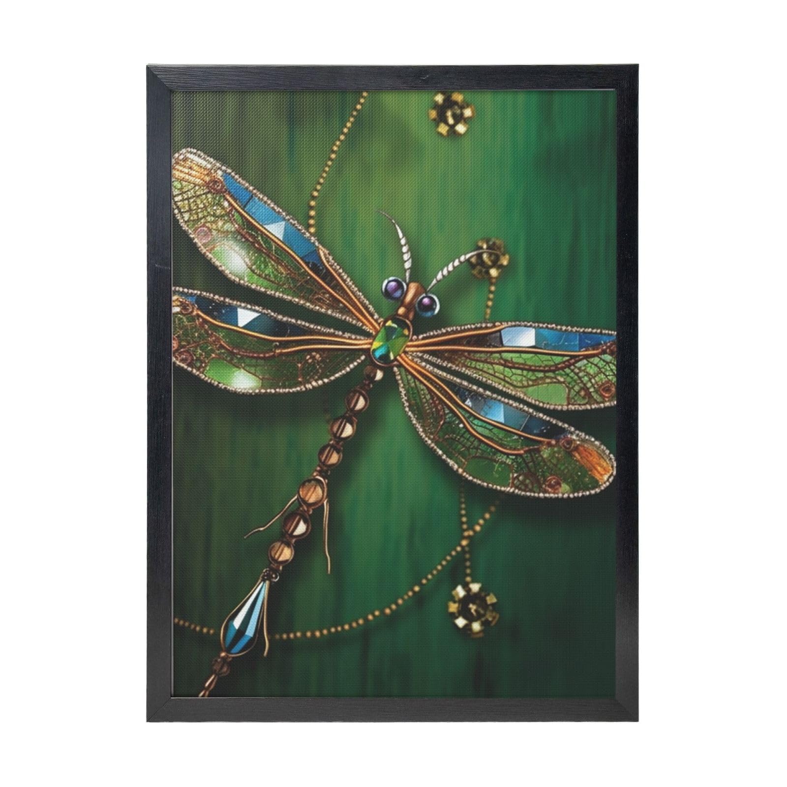 Framed Wall Art - Decorative Canvas Painting Jewel dragonfly Pictures Poster Aesthetic Modern Prints Artwork for Bedroom Office Wall Decor Ready To Hang 12x16 in