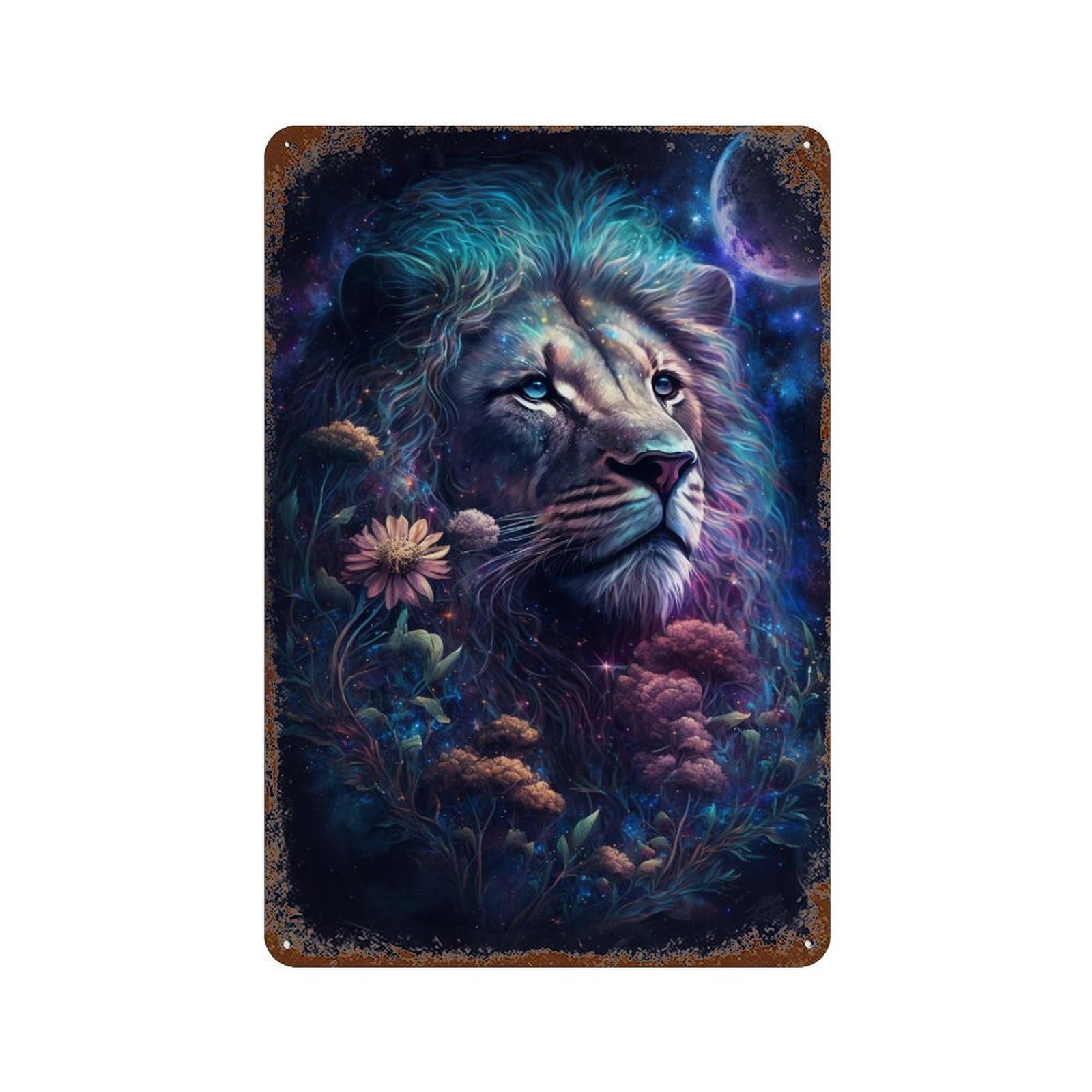 Garage Style Galactic Lion Majesty -5 Rustic Tin Plaque 11.8"x7.9", Vintage Wall Decor for Bar And Workshop