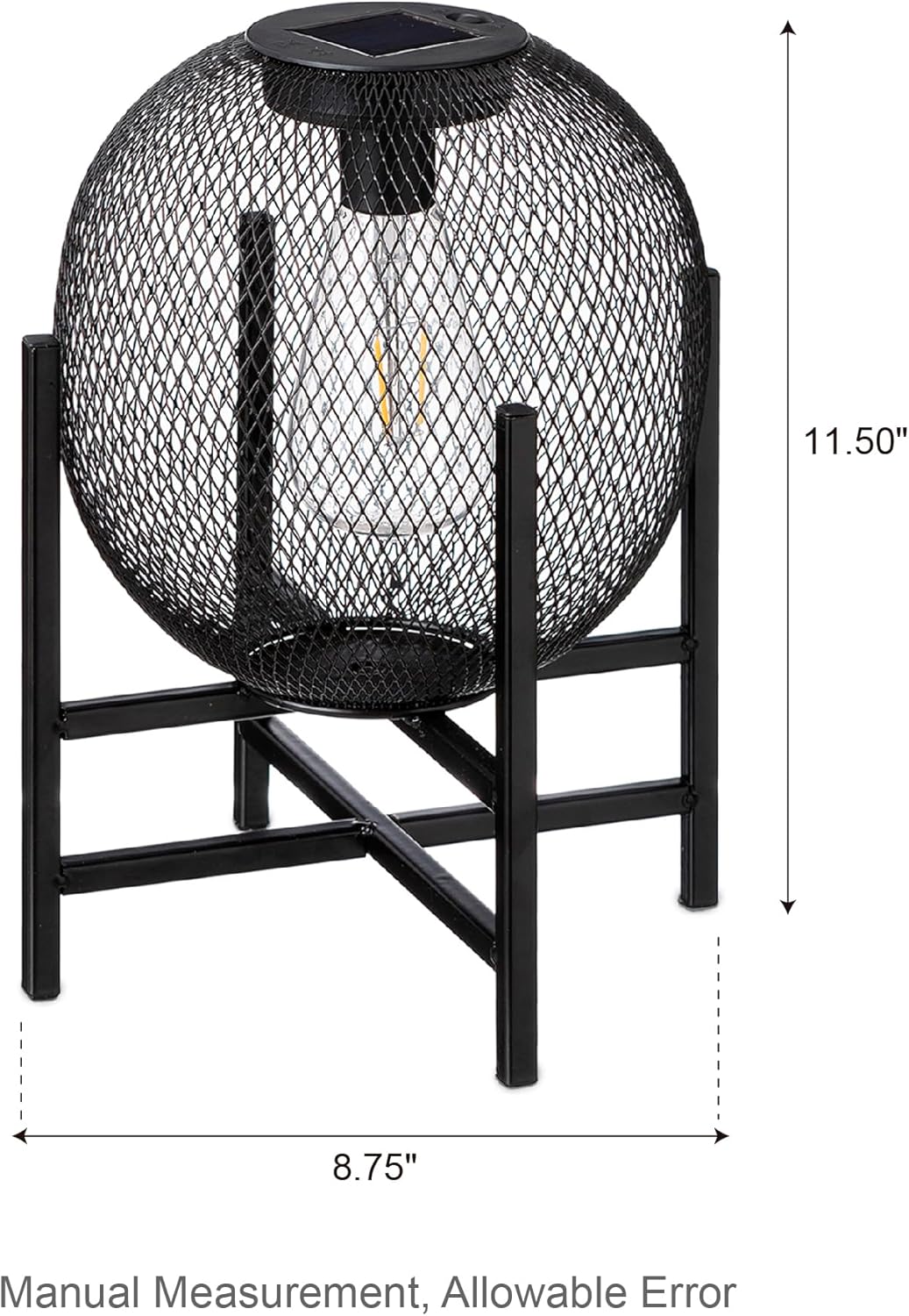 Outdoor Solar Powered Lantern Black Mesh Sphere Solar Light with Stand Waterproof Modern Decorative Warm Yellow Lantern for Patio/ Garden/ Deck