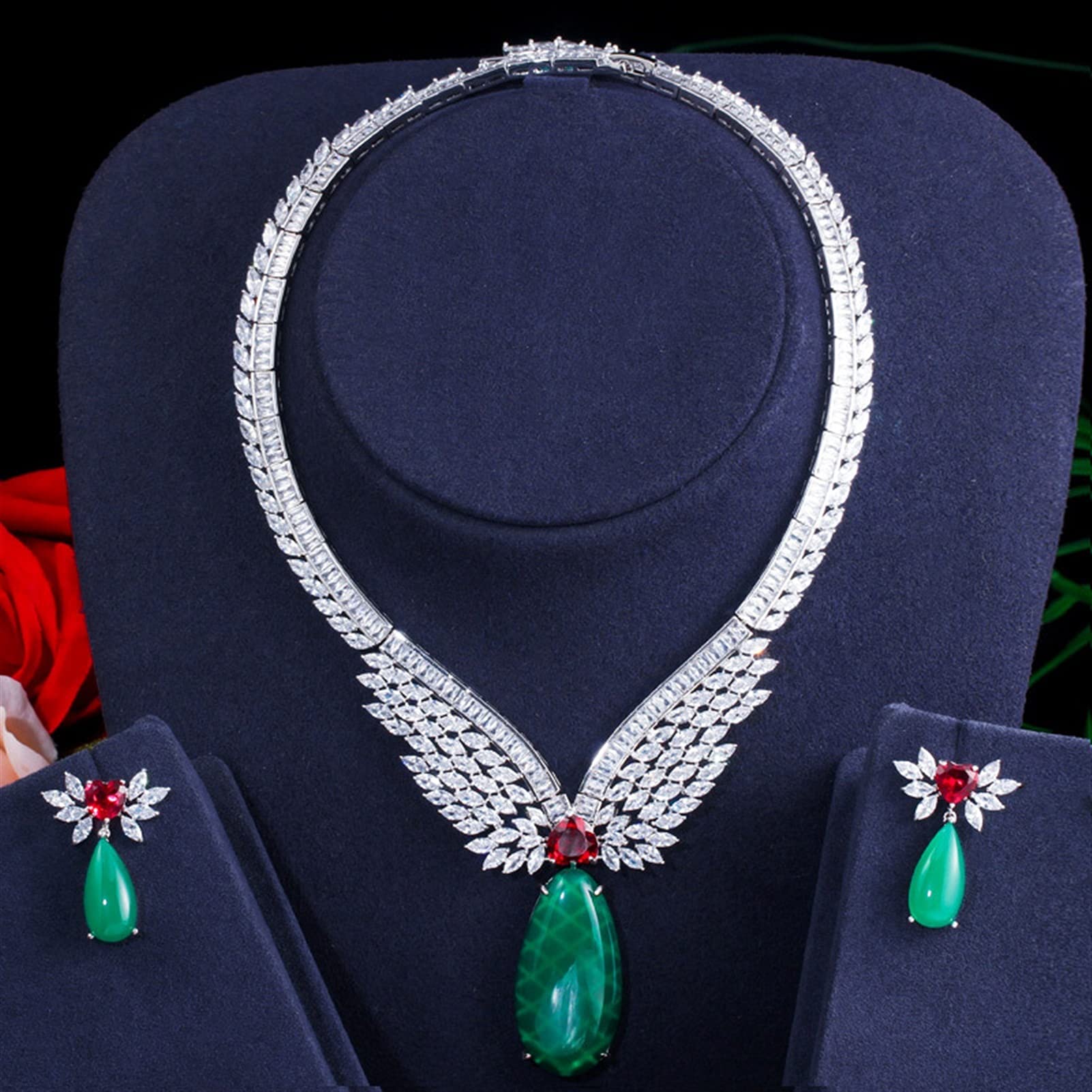 Set di Gioielli per Collana da Sposa con Topazio Bianco Verde Smeraldo Verde per Le Donne