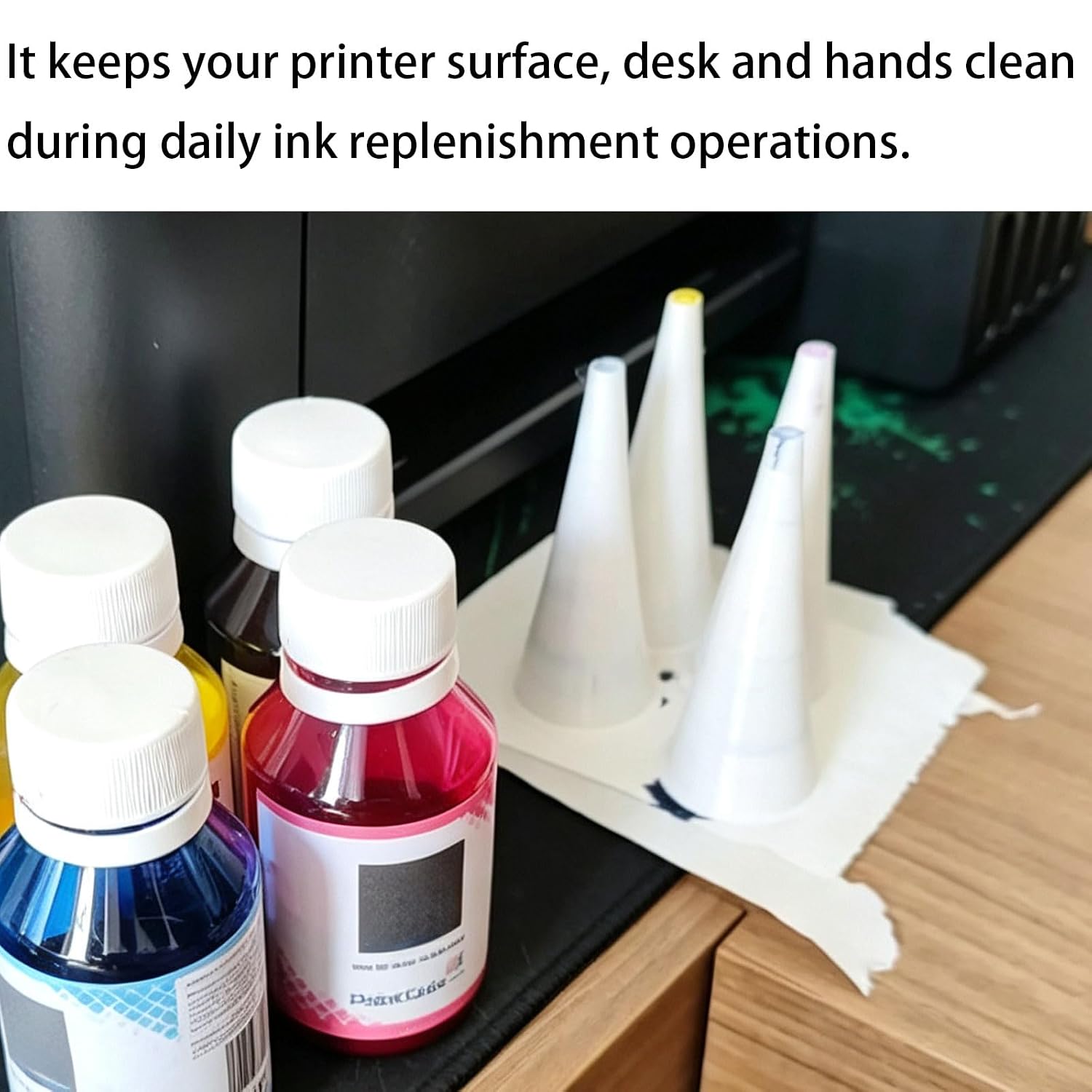 4 Pcs Ink Funnel for EPSON EcoTank Printers, Leak-Proof Mess-Free Ink Transfer Funnel Design for All Color Tanks Home Office Printer Accessories, White image 4