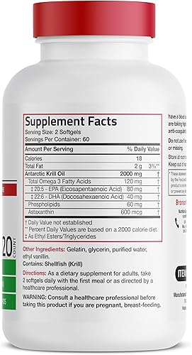 Miniatura 10 de Bronson Aceite de krill antártico 2000 mg con omega-3 EPA, DHA, astaxantina y fosfolípidos, 250 cápsulas blandas (125 porciones)