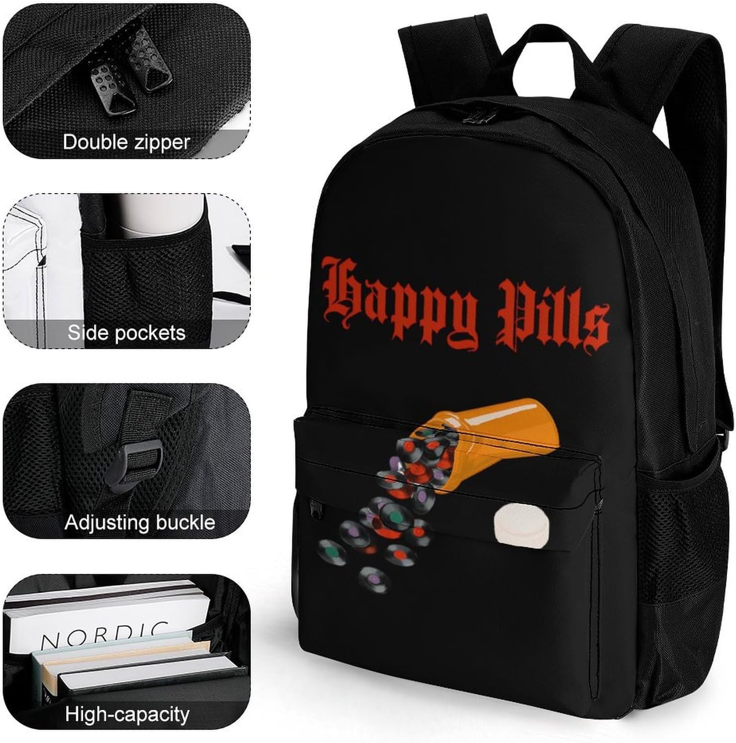 Happy Pills Vinyl Records Backpack Lightweight Backpacks Work Bag