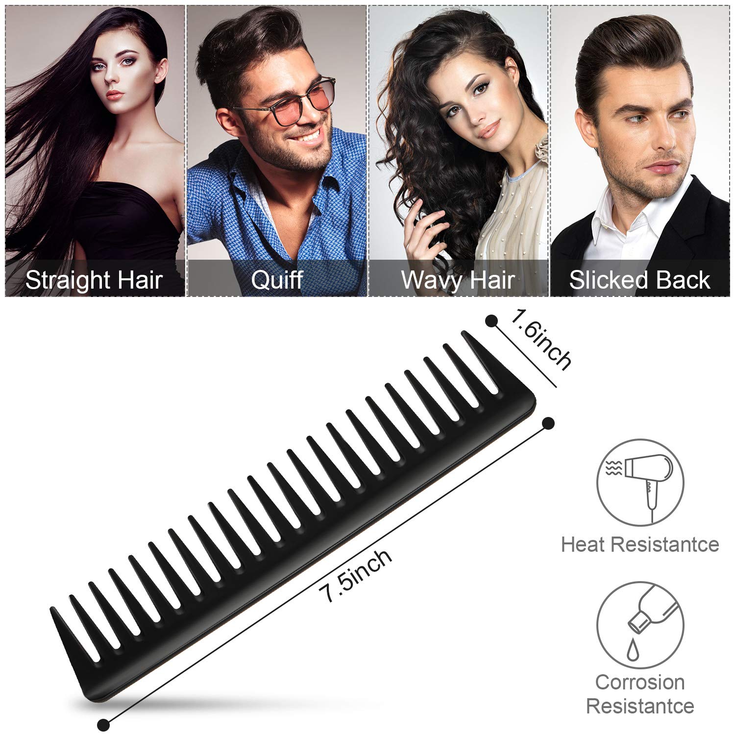 4 Pieces Styling Comb Set Rat Tail Comb Carbon Fiber Fine Cutting Comb Wide Tooth Detangling Comb Stainless Steel Pintail Comb Anti Static Heat Resistant Barber Comb