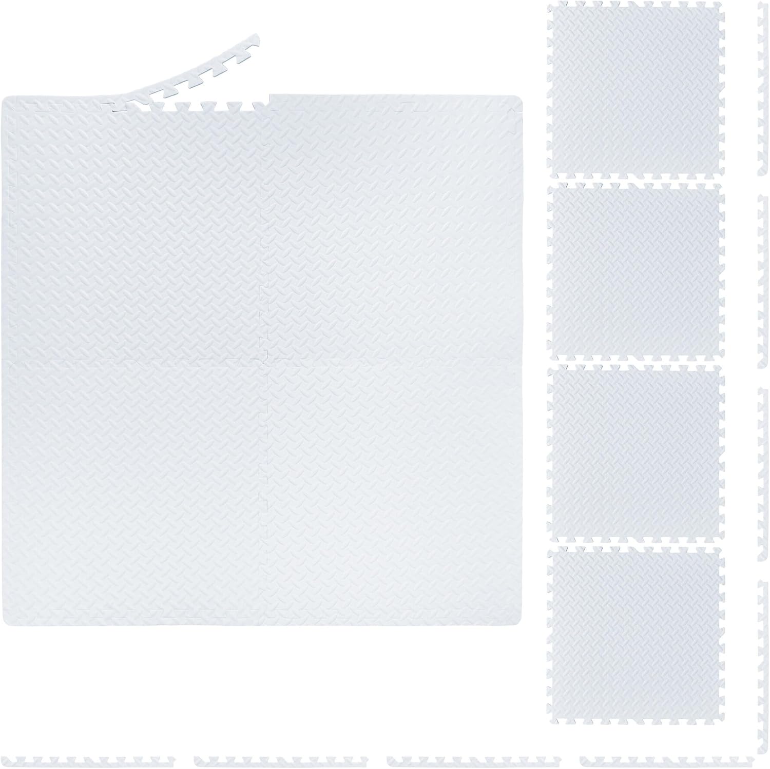 Relaxdays Rubber Floor, 60 x 60 cm, 24 Fitness Mats with Border, EVA Rubber, 3 m², Gym, Puzzle Mat, Protector, White