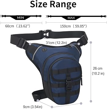 Long Keeper Drop Leg Bag for Men Women Motorcycle Hip Bag Thigh Bag with Leg Strap Waterproof Fanny Pack Tactical Waist Bag for Hiking Climbing Cycling (Navy Blue)