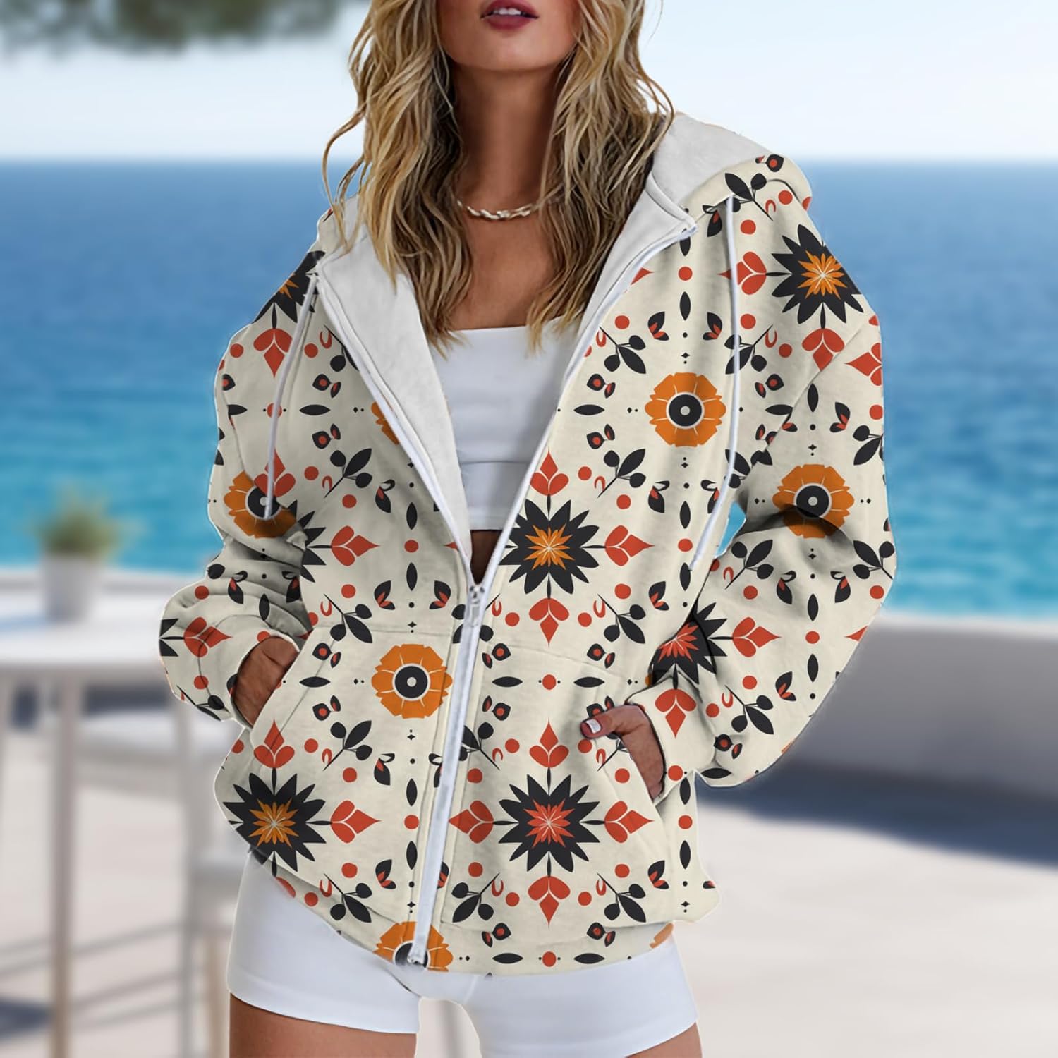 Hoodies for Women Zip Up Long Sleeve Hoodied Sweatshirt with Pockets Retro Graphic Women's Sweatshirt Trendy - Image 2