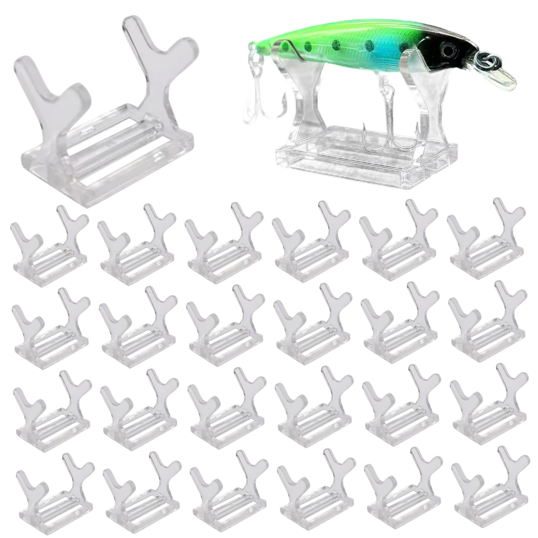 Support en plastique transparent pour leurre de pêche : lot de 25 supports stables et visibles