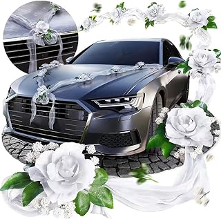 Autoschmuck Hochzeit Motorhaube, Auto Schmuck Braut Paar Rose, Hochzeitsdeko Auto, Hochzeitsauto Dekorationsset für Hochzeitsfeiern, Partys und DIY-Dekorationen