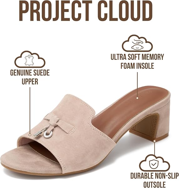 Project Cloud 100% Genuine Leather Sandals Women Footwear - Memory Foam Insole & Non-Slip Women Sandals Dressy - Lightweight Womens Heels Sandals - Slides for Women 2026 (Monaco) - 2