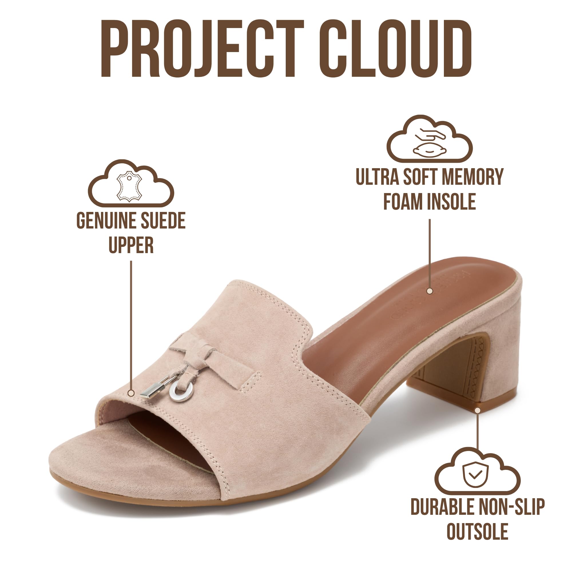 Project Cloud 100% Genuine Leather Sandals Women Footwear - Memory Foam Insole & Non-Slip Women Sandals Dressy - Lightweight Womens Heels Sandals - Slides for Women 2026 (Monaco) — view 2