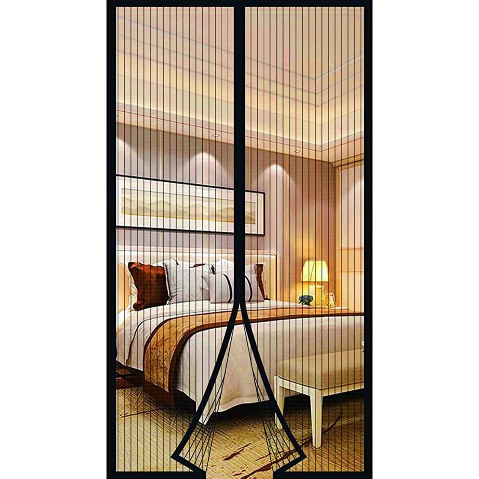 Magnetic Mosquito Net Szklane Drzwi Okienne z włókna szklanego, 125x245cm, Automatyczne zamykanie, Oddychające zasłony anty-fly Ochrona owadów, konfigurowalny, Czarny