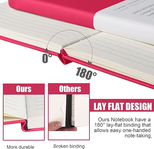 Miniatura 4 de EMOMAS Cuaderno rayado, paquete de 3 (rojo rosa), 160 páginas, tamaño mediano de 5.7 x 8 pulgadas, papel grueso de 3.53 ozm, tapa dura