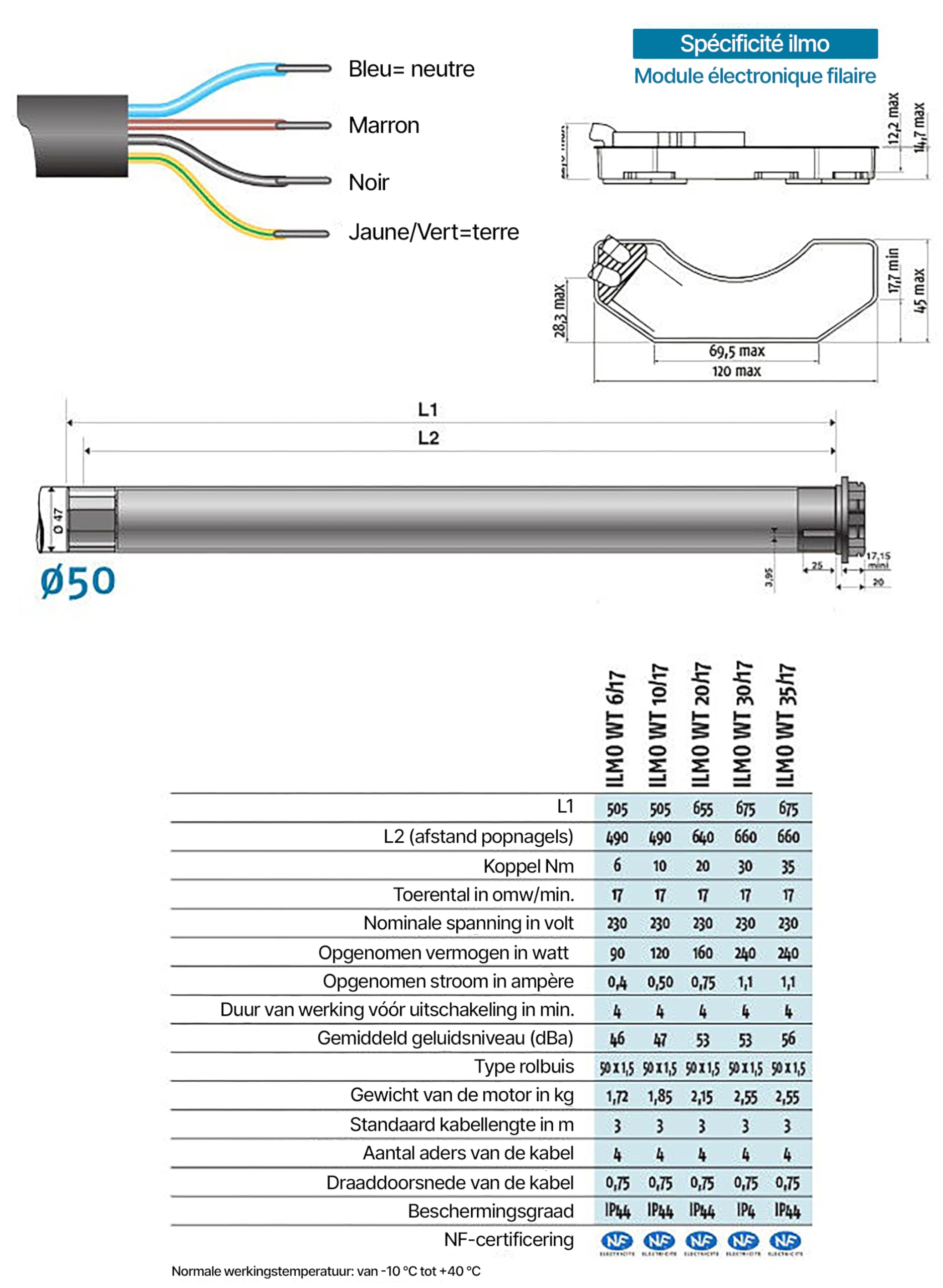 Kit motorisé Ilmo WT 20 Nm filaire pour volet moteur Somfy avec adaptations