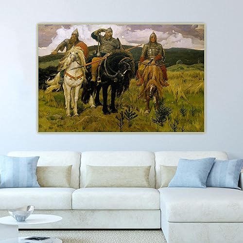 Miniatura 2 de Impresiones en lienzo Viktor Vasnetsov "Tres héroes" Lienzo Arte de la pared Sala de estar Imagen de decoración del hogar 50x75cm Sin marco