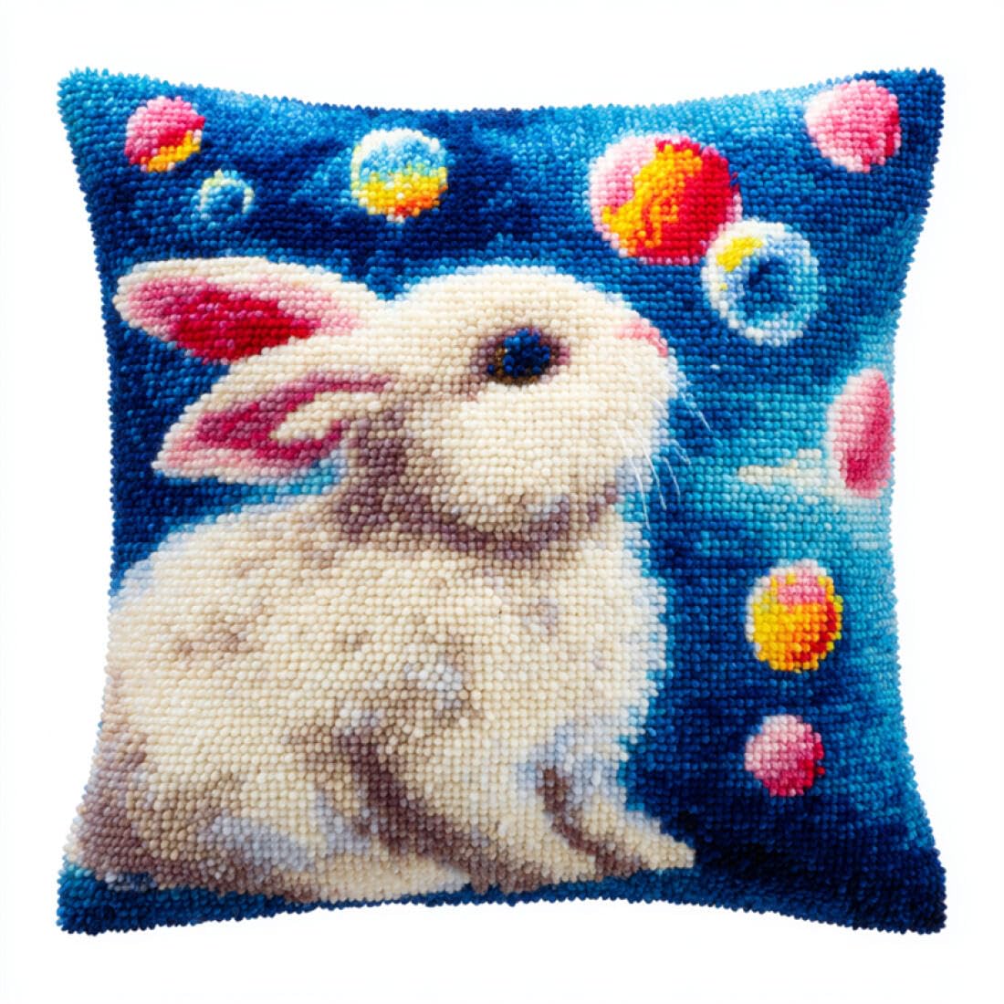 Kitquiver Animal Cushion Making Kit Cartoon Rabbit DIY Latch Hook Kits Pillow Needlepoint Cushion Kit for Home Décor Needlework Set for Adult Beginners 17x17In