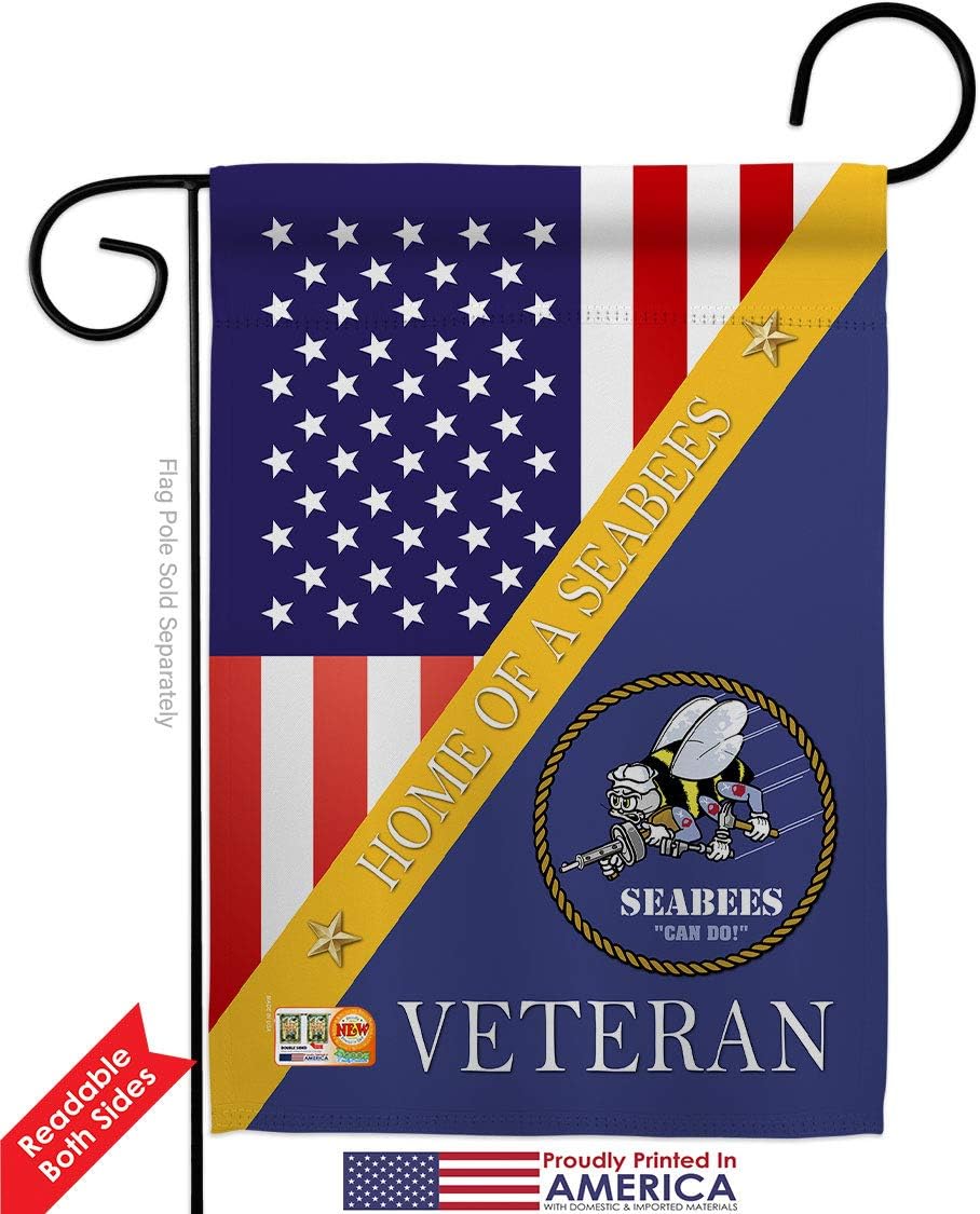 Home of Seabees Garden Flag Set Wall Holder Armed Forces Navy USN Seabee United State American Military Veteran Retire Official Small Gift Yard House Banner Double-Sided Made In USA 13 X 18.5