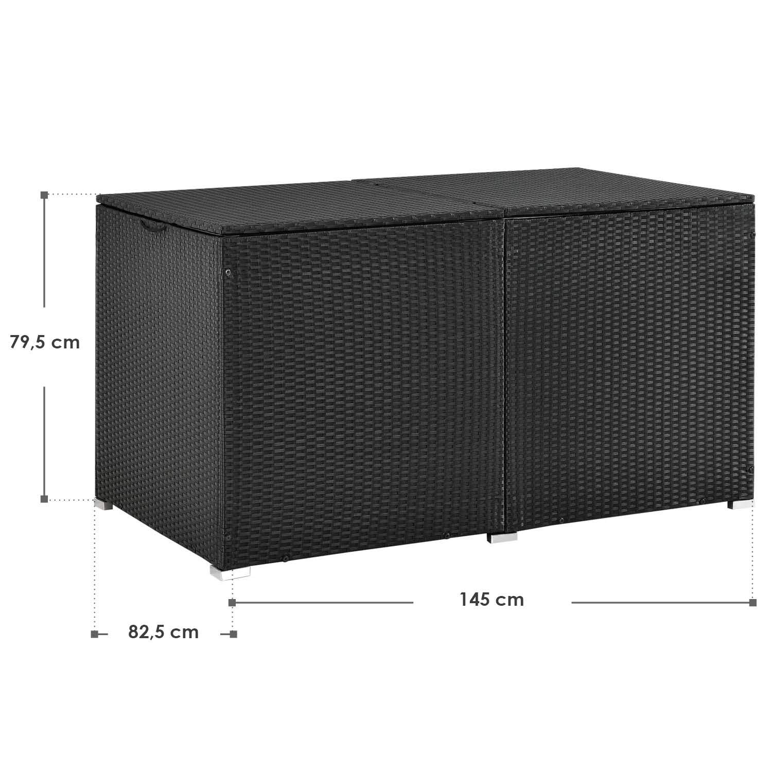 Juskys Polyrattan Auflagenbox Ikaria 950 L inkl. Deckel mit Hubautomatik & Innenplane - Kissenbox 145 x 82 x 79 cm für Garten - Gartenbox schwarz