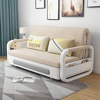 Foldable Sofa Bed - Modern Style Living Room and Bedroom Comfortable Sofa with Storage - Double-Seat Multi-Functional Soft Sofa (off white, 128CM)