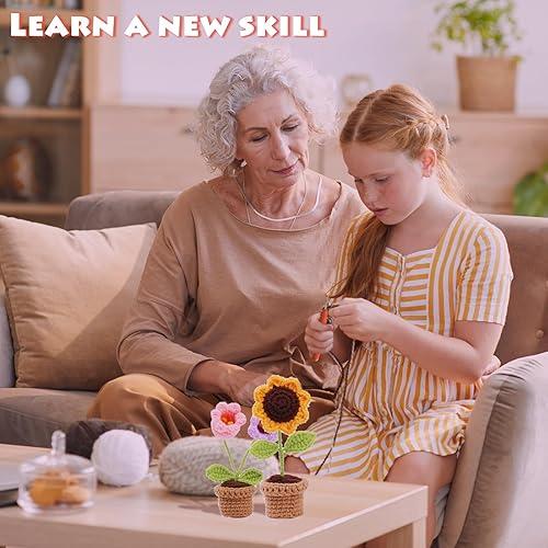 Miniatura 4 de Kit de ganchillo para principiantes, 6 piezas, mini plantas en maceta, kit de inicio de ganchillo con tutoriales en video paso a paso, kits de