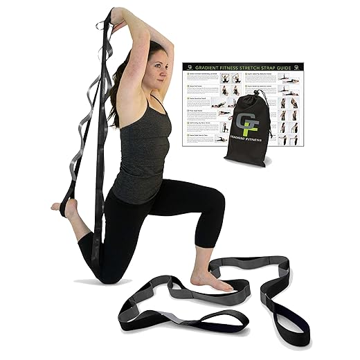 Gradient Fitness Stretching Strap, Premium Quality Multi-Loop Strap, Neoprene Padded Handles, 12 Loops, 1.5" W x 8' L