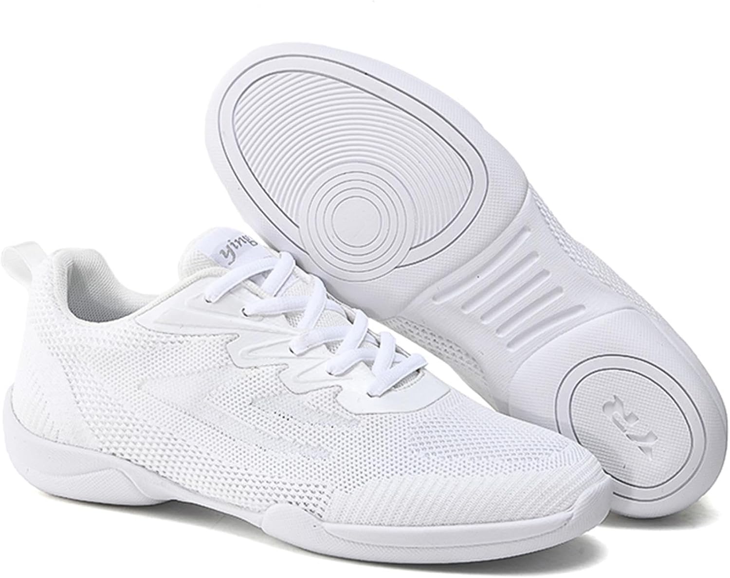 PPXID Youth Girls Mesh Breathable Running Sneakers Athletic Training Tennis Shoes White Cheerleading Shoes Dance Shoes