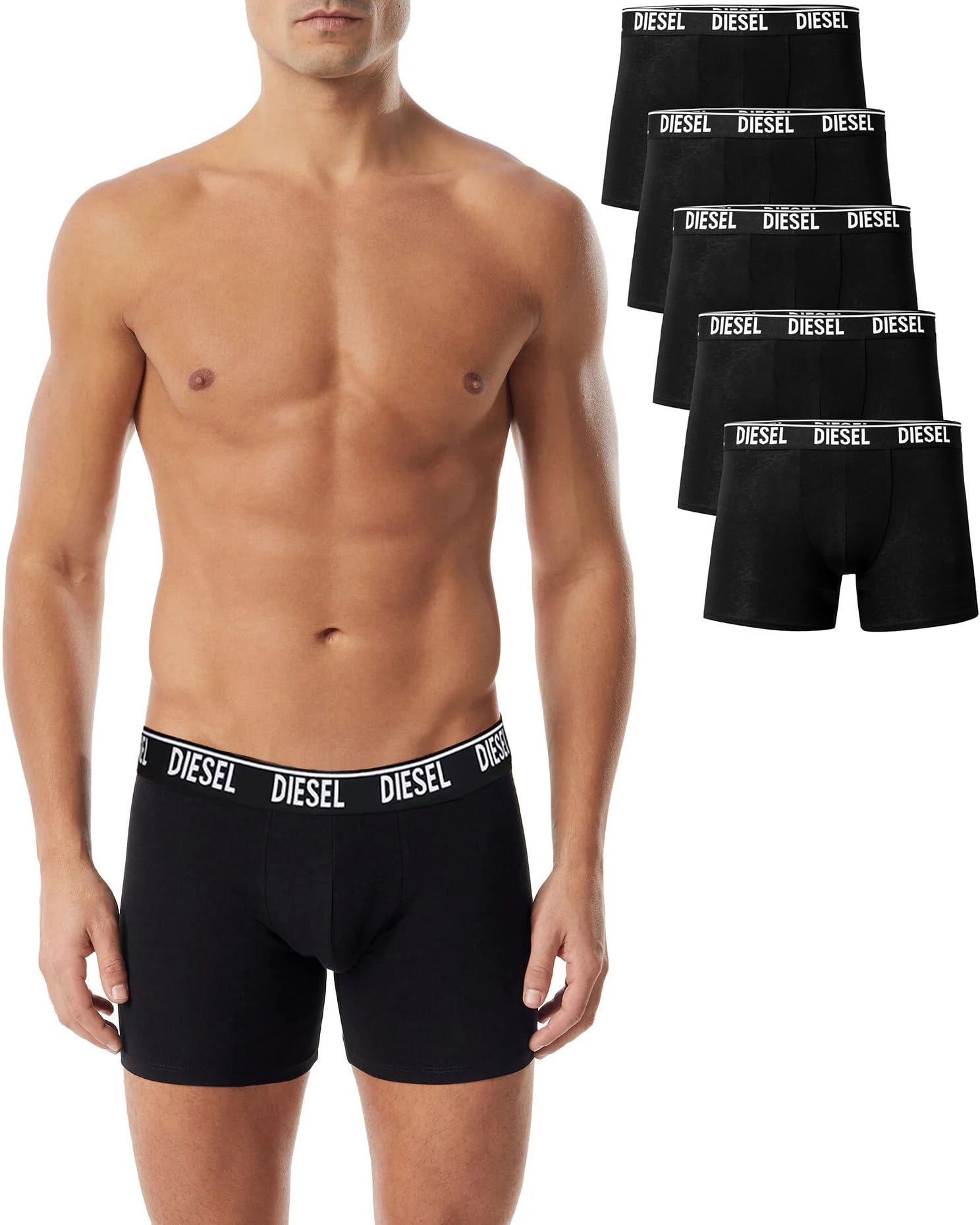 Diesel - (Pack of 5) Long Men's Stretch Boxer Shorts - UMBX Sebastian, black, XL