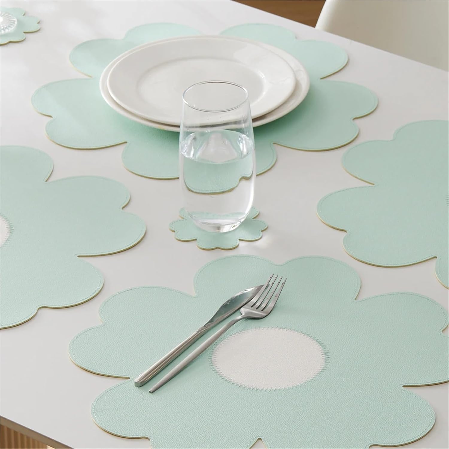 Flower Table Leather Placemats Set for Dining Table,Heat-Resistant Non-Slip Insulation Waterproof Place Mats(6)