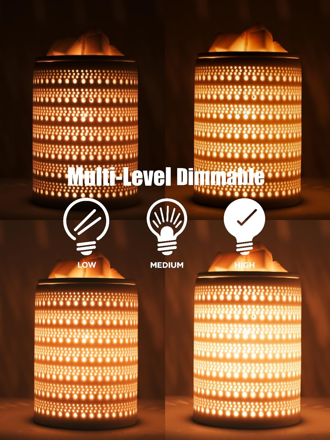 Wax Melt Warmer with Timer White Ceramic Electric Christmas Dimmable Oil Melter Cute Small Light Aromatherapy Fragrance for Decorative Melting Burner Melts Scented Candle Cube Tart Scent (dot.)