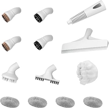 Newbealer 13 Pieces Replacement Accessories - Brass, Bonnet, Gap, Nylon, Magic Brushes, Steam Jet Nozzle and Squeegee, Compatible with Steam Cleaner NB282C, NV281A, SLFCSC084, SLFCSM063/64, White