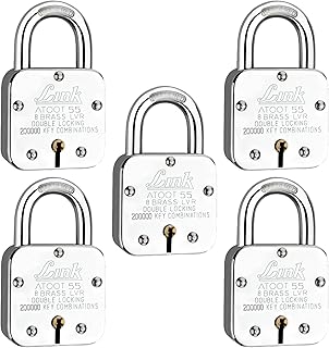 Link Atoot 55mm Padlocks 5Pcs Set 2 Lakhs Key Combinatiosn Steel Body Hardened Shackle 8 Brass Levers Made in India 3 Keys for Each Padlock
