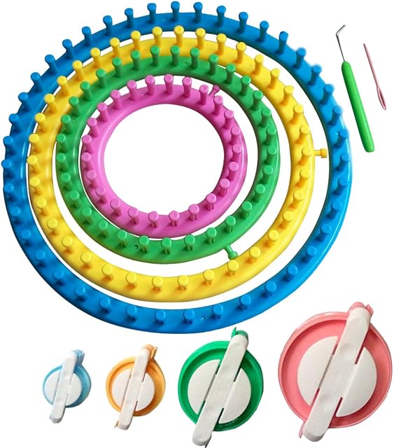 Tmade Round Knitting Looms Ring Board Set Craft Kit Sock Scarf Hat Hook Maker Tool With 4 Pom-pom makers
