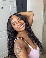 Vista 2 de Pelucas de cabello humano rizado profundo con encaje frontal, pelucas de cabello humano húmedo y ondulado