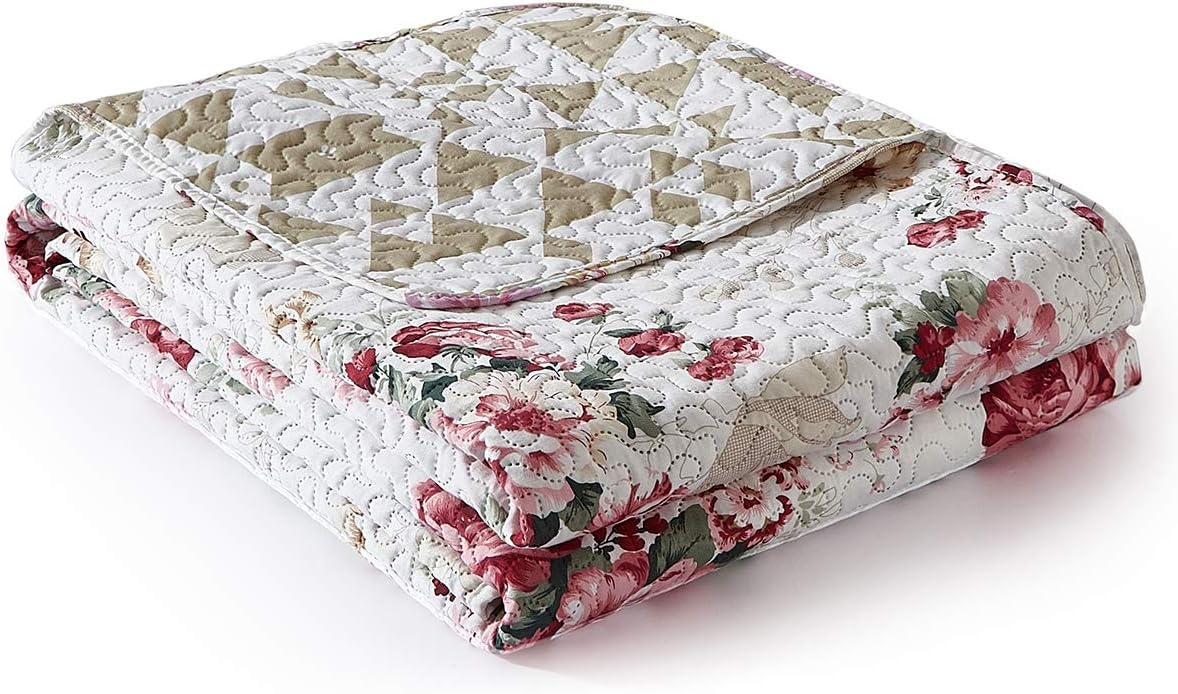 Bejimd Reversible Microfiber Quilt Set 3-Piece Full/Queen Size - Printed, Lightweight & Hypoallergenic All-Season Ultrasonic Bedspread Coverlet Set (Included 1 Quilt, 2 Shams)