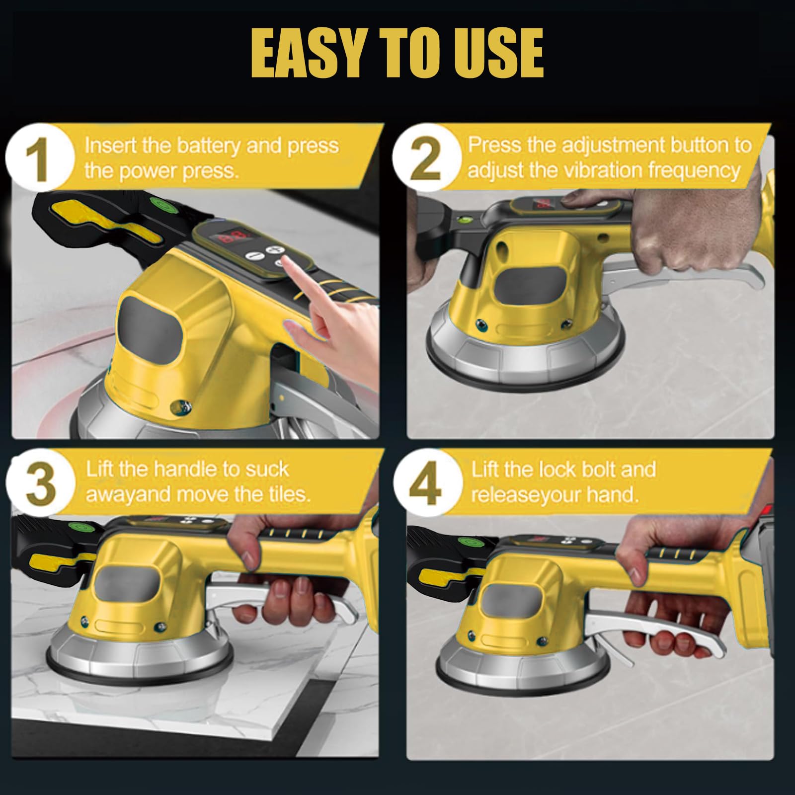 Herramienta inalámbrica de vibración de azulejos, azulejo compatible con batería Dewalt de 20 V, máquina de azulejos con 10 engranajes ajustables, absorción de 850 kg, motor de 23000 rpm, ventosa de