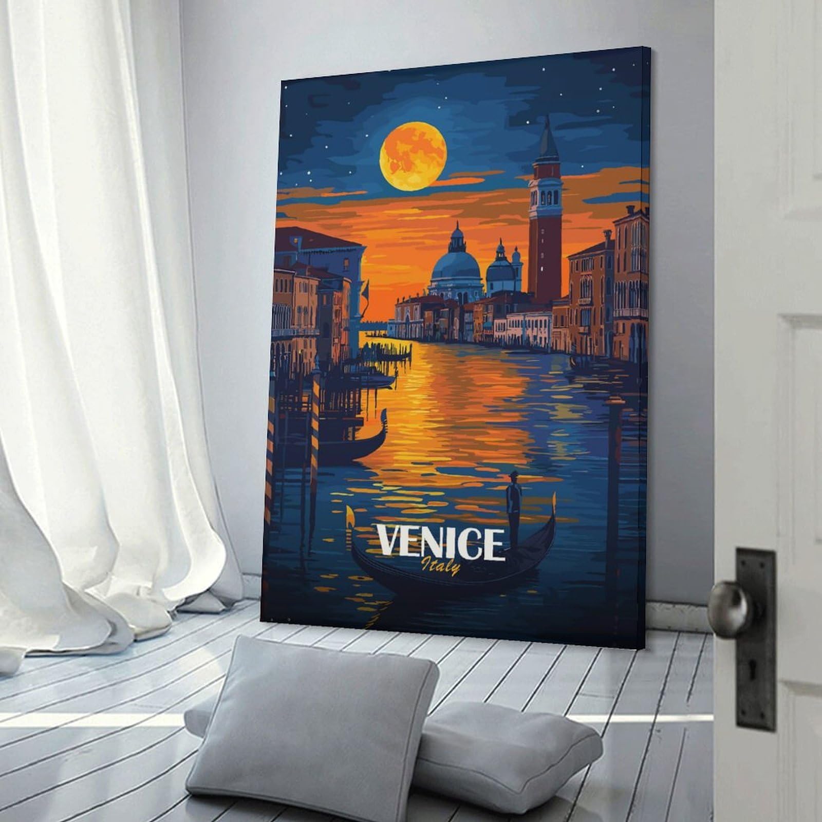 Junmoney Room Decor Wall Art Venice Italy Night Scene, 24x36inch(60x90cm), for Living Room, Lounge Or Sitting Room, Canvas Styling for A Polished Room Look