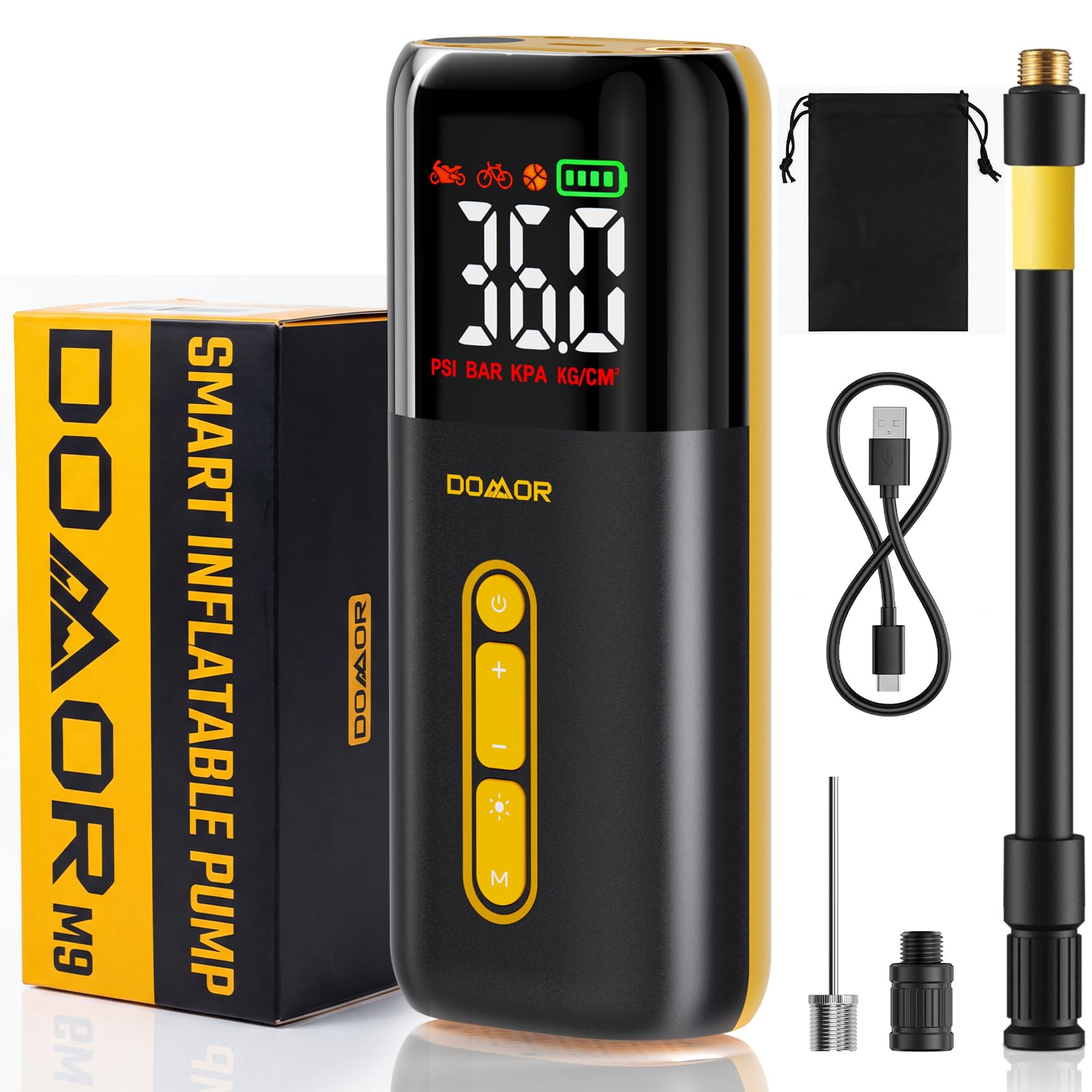 Cordless Tyre Inflator, Car Tyre Inflator Air Compressor, Portable USB Rechargeable Electric Bike Pump 150 PSI, Tyre Pump with Pressure Gauge for Car Tire, Bike, Motorbike, Ball — view 9