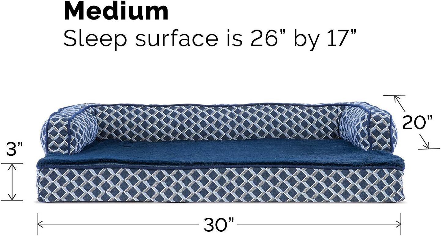 Furhaven Cooling Gel Dog Bed for Medium/Small Dogs w/ Removable Bolsters & Washable Cover, For Dogs Up to 35 lbs - Plush & Woven Decor Comfy Couch Sofa - Diamond Blue, Medium