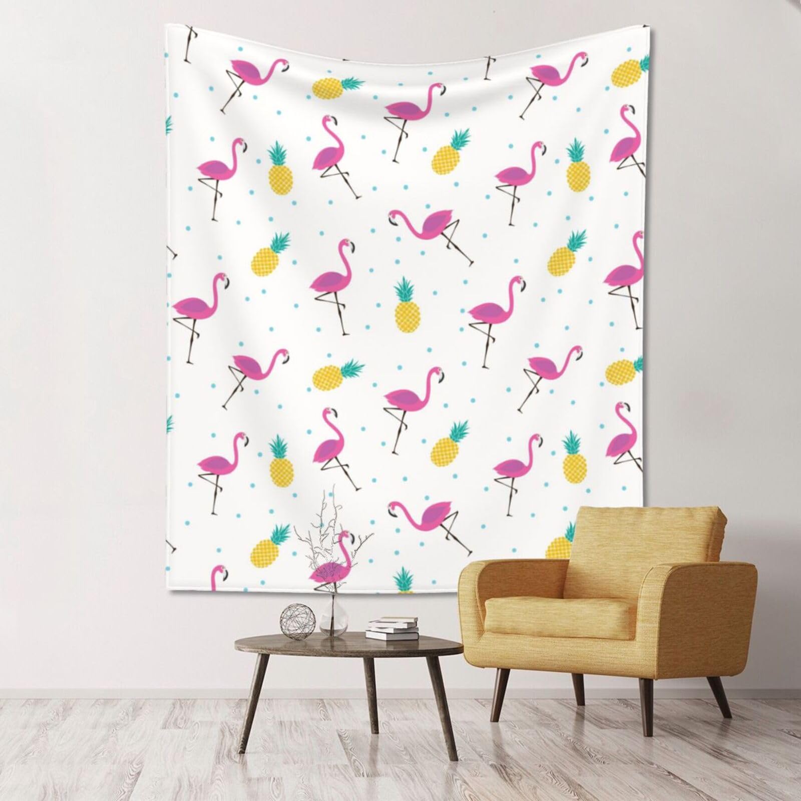 WKSGDSG Large Wall Hanging, Machine Washable Tapestry For Dorm Room, Flamingo Pineapple, Lightweight Polyester Wall Art For Bedroom Living Room, 152x130cm