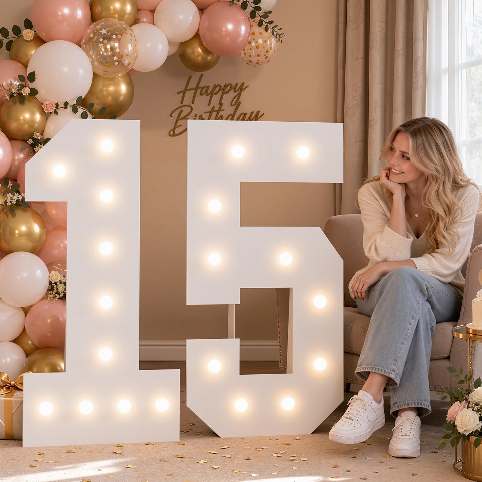 4FT Marquee Numbers 15 Warm Light Quick Setup Birthday Decorations