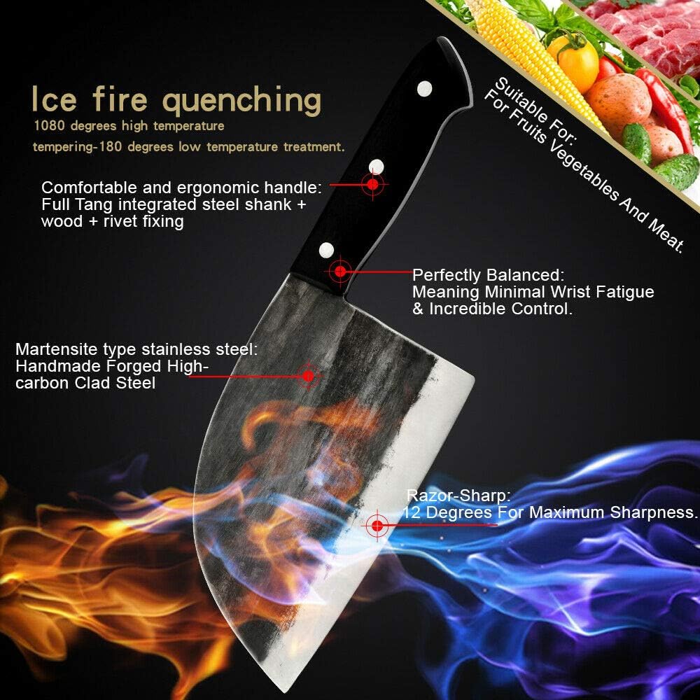 Meat Cleaver Knife, 6.5 Inch Forged Bone Hammer Kitchen Knives Butcher Knife High Carbon Stainless Steel Kitchen Chopper Meat Cleaver Chef Cooking Tools