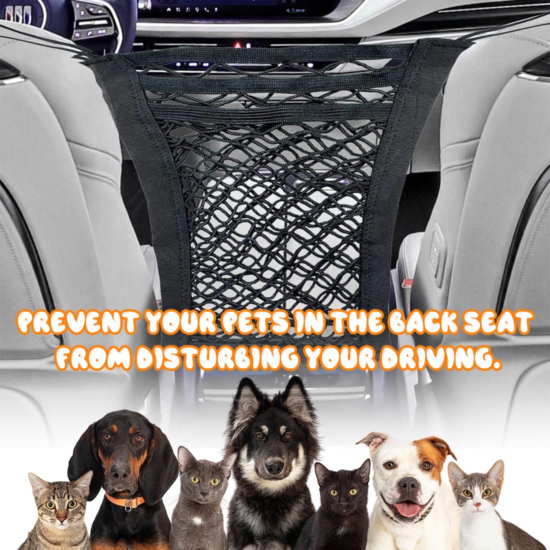 1 pcs Rete barriera per animali domestici, portaoggetti a 3 Strati per Cani Universale, Rete Barriera Divisoria Auto, divisore per cani e auto, per viaggi di sicurezza, per auto, SUV, camion