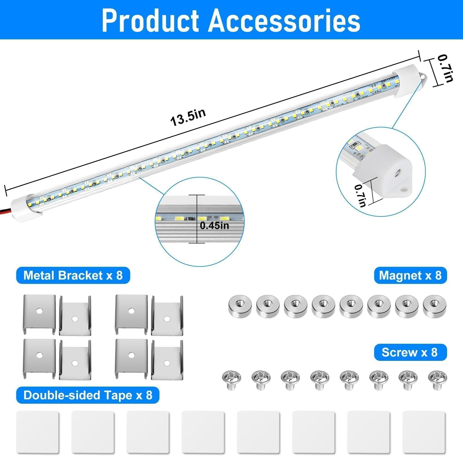 Linkstyle 4Pcs Barre de Lumière Intérieure à LED, 700LM 6500K Barre LED 12V avec Interrupteur pour Voiture Camping-Car Camion Caravane Bateau Armoire