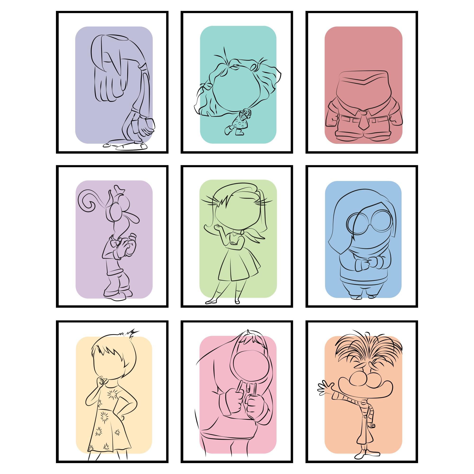 BigWig Prints Inside Out 2 Poster - Inside Out Party Decorations, Characters Joy Fear Envy Ennui Embarrassment Anger Anxiety Disgust, Emotions Posters For Classroom - Unframed Set of 9 (8x10”)