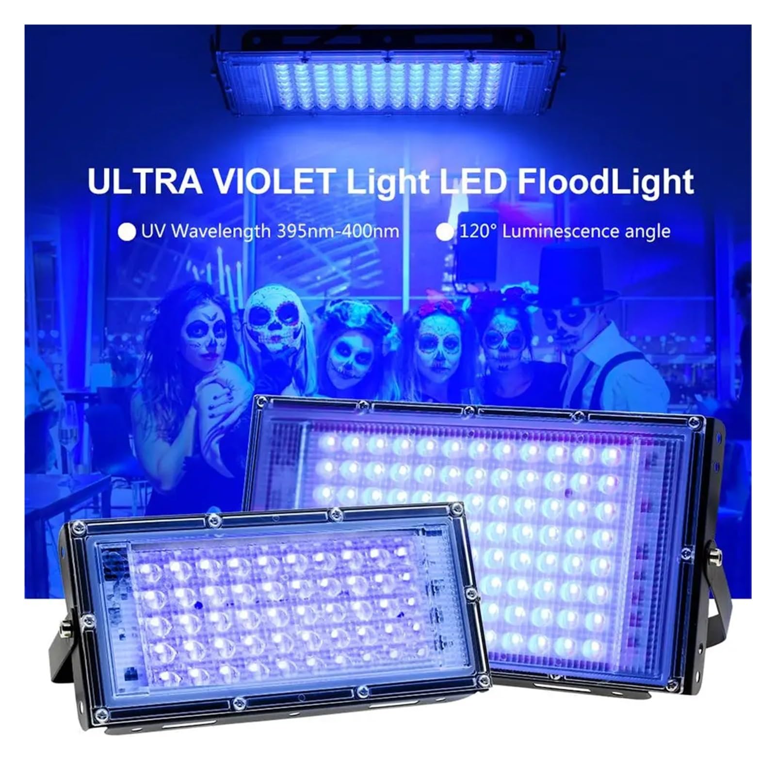 Lampe UV LED À Lar Faisceau, Lumière Noire, Étanche IP65, 395-400nm, UVA, For Éclaira De Scène, Décor D'halloween, 50W, 100W(300W)