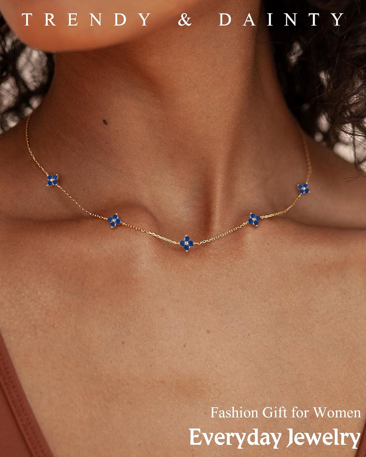 Birthstone Gold Necklace for Women Dainty Non Tarnish 14K Gold Plated Diamond Choker Necklaces Clover Emerald Green Cubic Zirconia Necklace Birthday Valentine's Day Gifts Womens Prom Gold Jewelry - Image 4